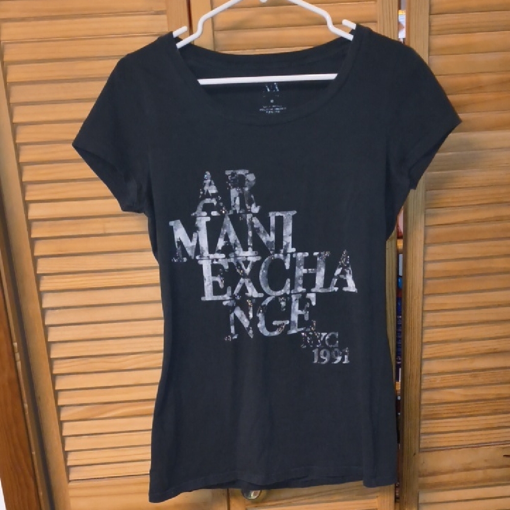 Armani Exchange Brand Women's Grey and White Logo Tee-Size Med.-NWOT